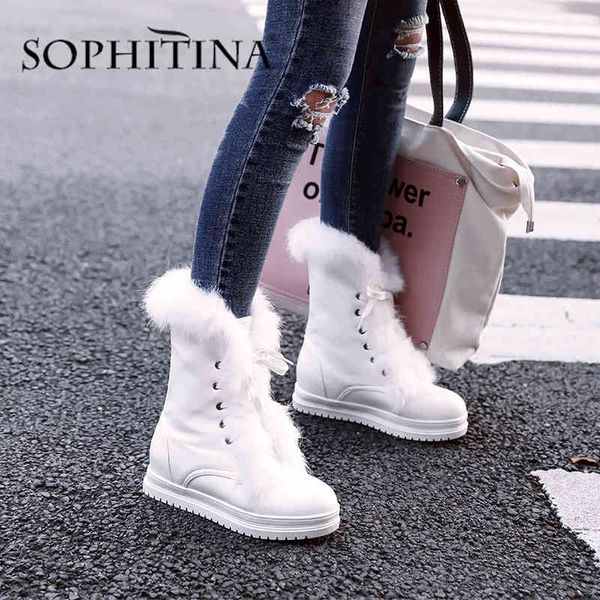 

sophitina large size 34-43 boot winter women's fashion design comfortable round toe lace-up shoes thick bottom boots po375 210513, Black