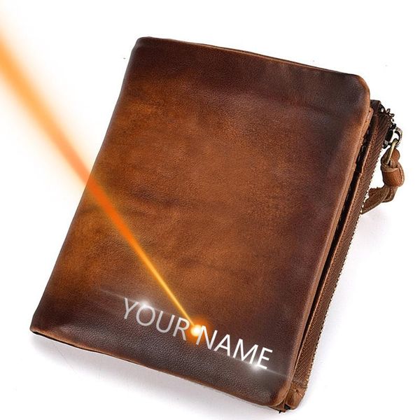 

wallets engraving name vintage wallet men 100% genuine leather coin purse pocket money bag for gift carteir, Red;black