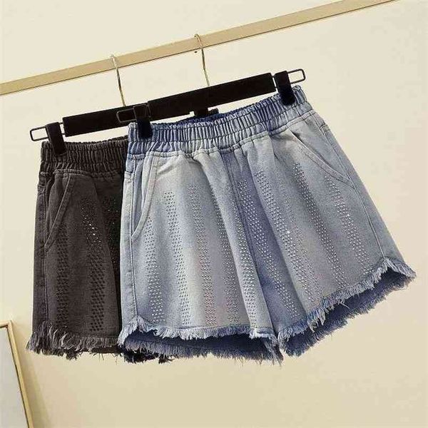 

arrival summer korean style women loose casual elastic waist harem pants all-matched tassels design cotton denim shorts w39 210512, White;black