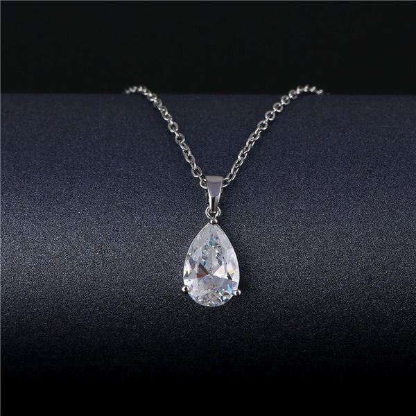 

cute full crystal stainless steel silver color tear drop necklace shiny zirconia water chain necklaces women friend gift pendant