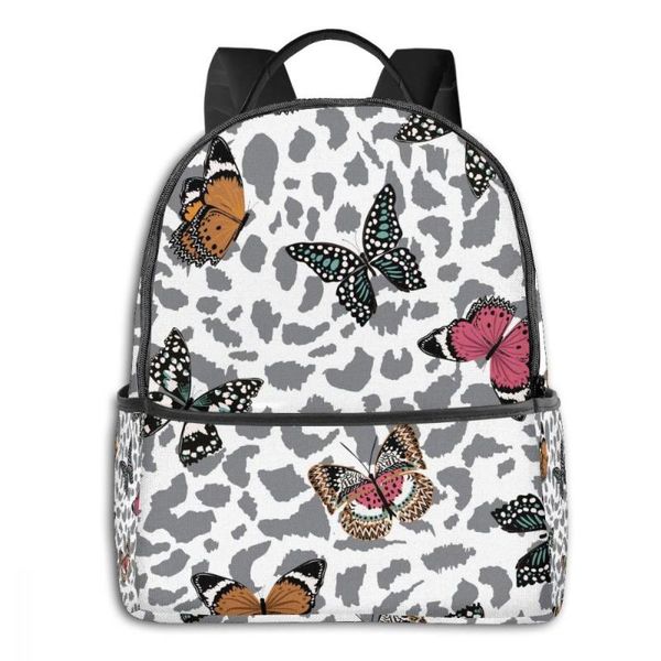 

backpack 2021 butterflies flying on animal leopard skin children backpacks schoolbag book bag kids school girl boy