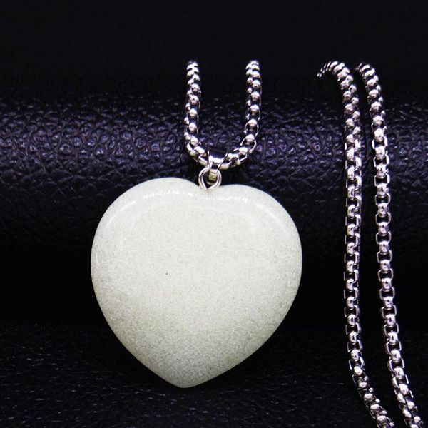 

pendant necklaces 2021 fashion stainless steel luminous stone necklace for women silver color heart jewelery collana donna n20348