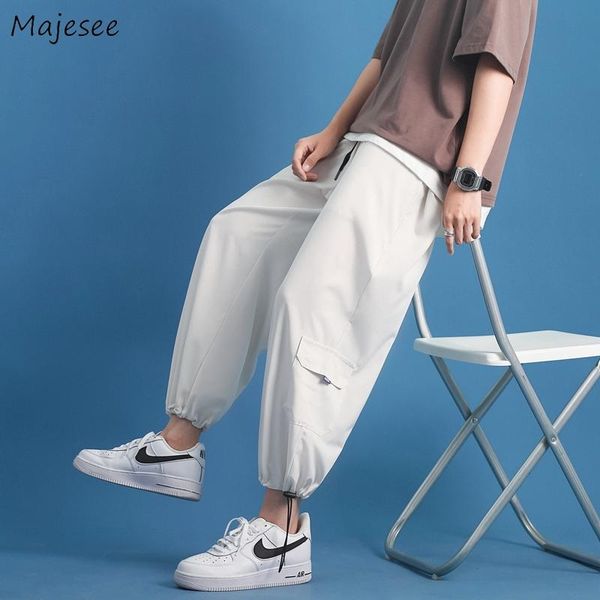 

men's pants men casual joggers solid loose wide leg fashion summer silk satin breathable trousers fitness cargo bottoms side pockets, Black