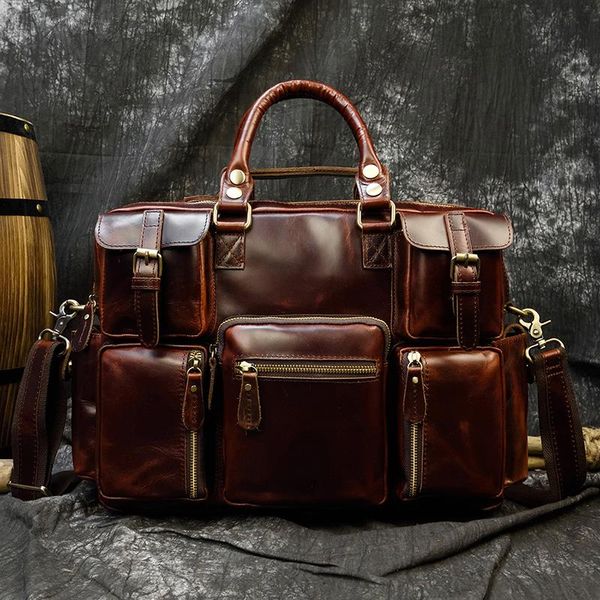 

vintage men crazy horse leather briefcase large lapgenuine business bag work cowhide travel tote messenger briefcases
