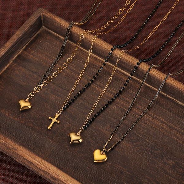 

pendant necklaces allme 4 designs minimalist gold color cross for women asymmetric beads chain heart stainless steel necklace, Silver