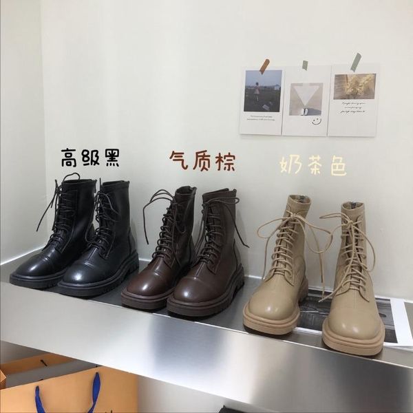 

boots round toe brand women's shoes low heels booties winter footwear lace up boots-women fashion rock 2021 rubber ankle ladies lolita, Black