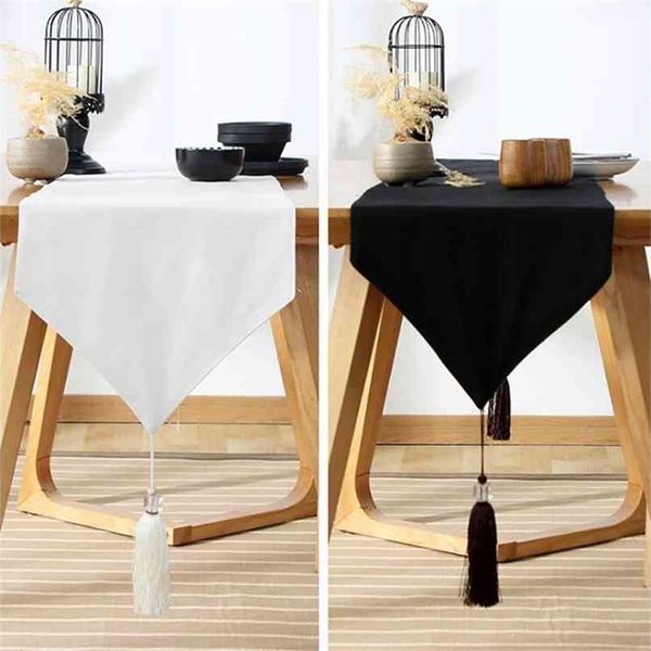 Modern moderno maciço branco / preto corredores corredores tassel decorativo corredor de algodão para cobertura de móveis Têxtil home 210709