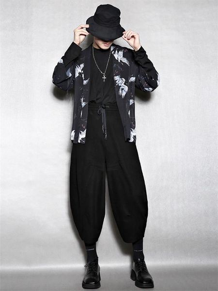 

men's pants port wind day loose pineapple o yamamoto wide leg large size harlan, Black