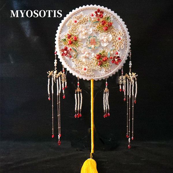 

wedding flowers chinese traditional bride tassel fan vintage round hand-held pomegranate flower pography props accessories