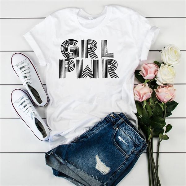 

girl power feminist letter women printed tee clothes graphic, White
