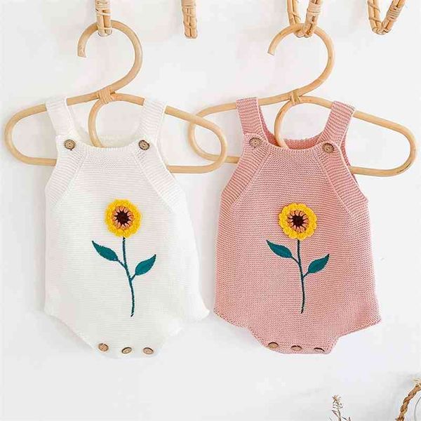 

baby girl boy sleeveless sunflower rompers jumpsuit knitting braces overalls born girls boys clothes 210521, Blue