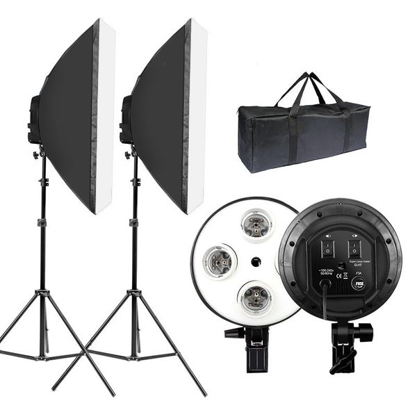 

po studio four lamp softbox lighting kit with e27 base holder for shooting and video 50*70 pographic equipment soft box flash heads