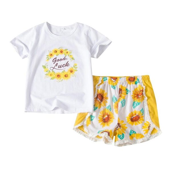 

clothing sets baby girl clothes kids short sleeve t-shirt+shorts toddler children 2pcs outfits set, White