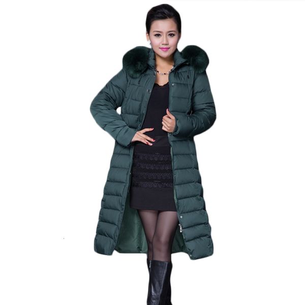 

leather jacket acolchoada wife plus size 5xl long women's solid fine mother jackets parkas winter coat with pele hood xh691 l23i, Black