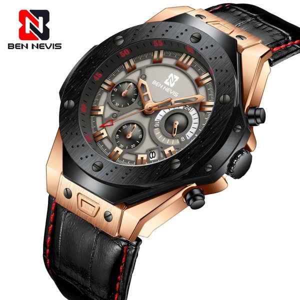 

wristwatches sport mens watches chronograph movement quartz clock male steel military wrist watch relogio masculino, Slivery;brown