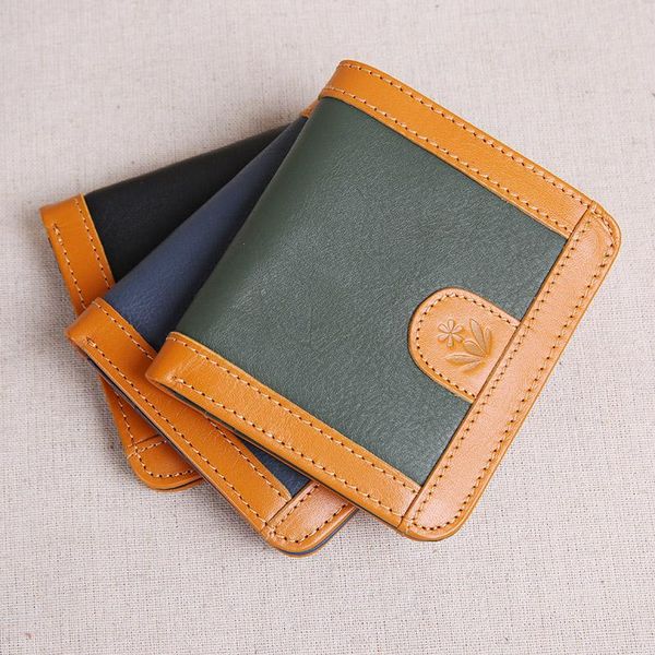 

wallets pure cowhide handmade leather wallet female short section ultra-thin mini simple small fresh, Red;black