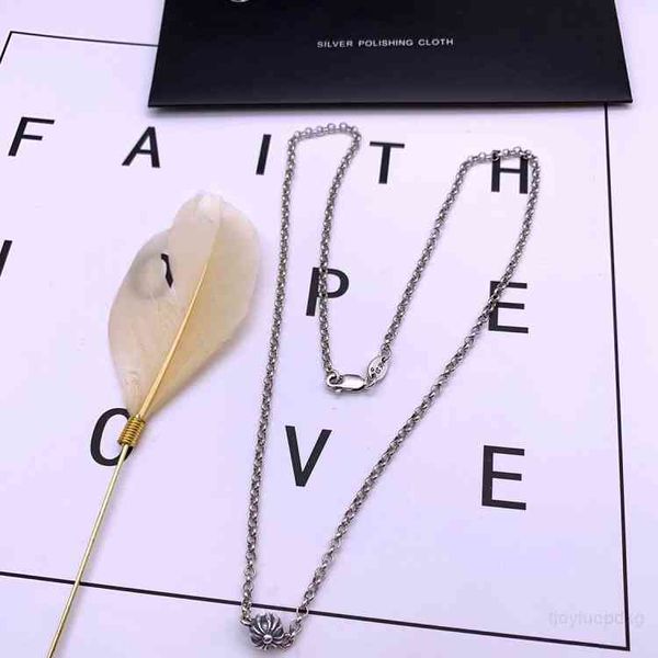 

luxury designer chrome/hearts 925 silver ch kirilow cross ball pendant necklace female punk ins trendsetter fine clavicle chain, Red;brown