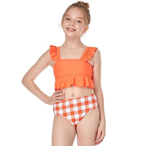 

women's swimwear girls' swimsuit small ruffle split children's bikini, White;black
