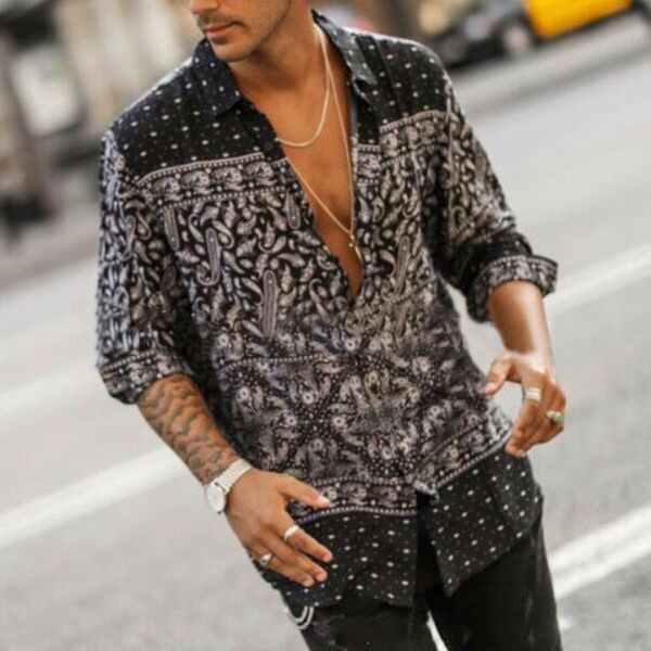 

men's shirt long sleeve hawaiian casual beach print masculino blouse unique blusa, White;black