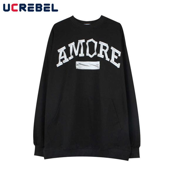 

men's t-shirt, casual street wear, simple, loose, long sleeved, autumn, Black