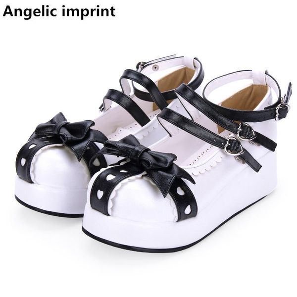 

dress shoes angelic imprint woman mori girl lolita cosplay lady mid heels pumps women princess party platform 5cm bowtie, Black