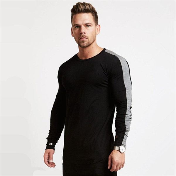 

men's t-shirts long sleeve sport shirt men running tshirt cotton stripe fitness t gym sportswear t-shirt, White;black