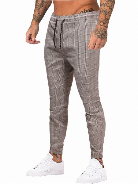 

men plaid print drawstring waist pants h0id#, Black