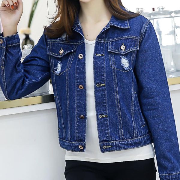 

women's jackets denim jacket female korean college students short spring and autumn casual light blue dark hole slim, Black;brown