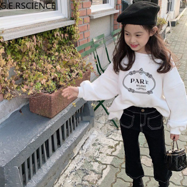 

girls sweater autumn korean letter pullover thickened winter 2022 childrens pullover boys, Blue
