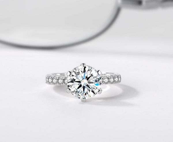 

cluster rings fashion luxury 2.0ct wedding ring original 925 sterling silver cubic zirconia engagement jewelry for women, Golden;silver