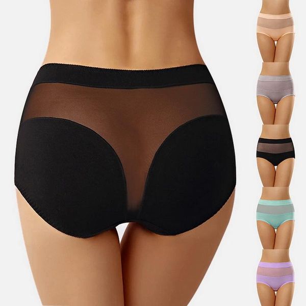 

women's panties style push up ladies cotton high waist hip-lift high-elasticity plus size mesh lace triangular underwear women, Black;pink