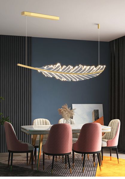 Moderna Folha-em forma de candelabro Nordic Mesa de jantar Mesa Coffee Coffee Cozinha Ilha Pendurado Luz Dourado Sala de Jantar LED