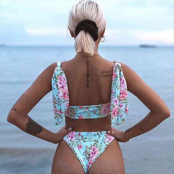 

green floral print swimsuit female lace up bandage push up bikini set women summer brazilian thong swimwear biquini, White;black
