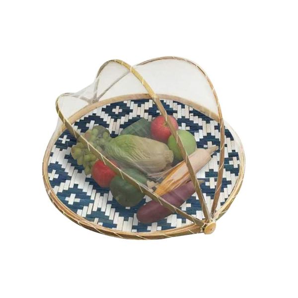 

storage baskets round handmade bamboo basket mosquito dustproof mesh drying fruit and vegetable tray dustpa