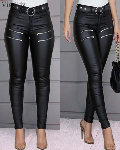 

women's pants & capris fashion autumn winter faux leather trousers casual solid zipper design high waist skinny pu, Black;white