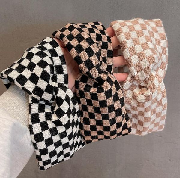 

vintage designer black white grid printing headbands fashion womens wide-brimmed knotting hairbands turban women elastic knit fabric headwea, Silver