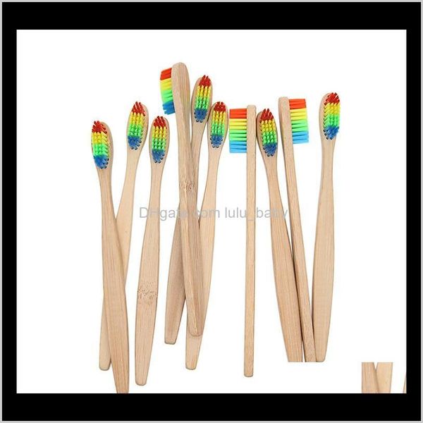 

100pcs colorful head bamboo toothbrush environment wooden rainbow bamboo toothbrush oral care soft bristle wholesale npjnu 0shjc