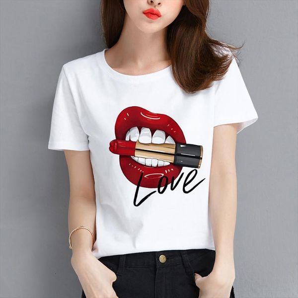 

love lips printing fashion women t shirts summer harajuku fashionable short sleeve casual street female clothing, White