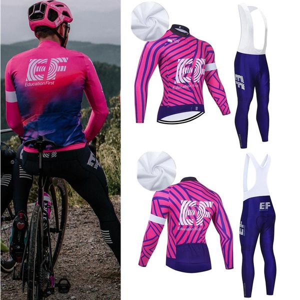 

racing sets 2021 ef team long sleeve cycling jersey bike pants set men ropa ciclismo quick dry breathable bicycling maillot culotte, Black;blue