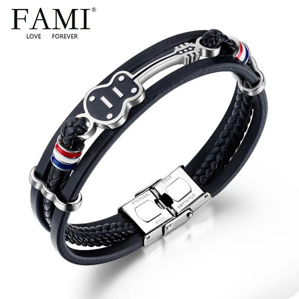 

bangle fami bangles personality men's titanium steel instrument leather bracelet hip hop music wind guitar jewelr, Black
