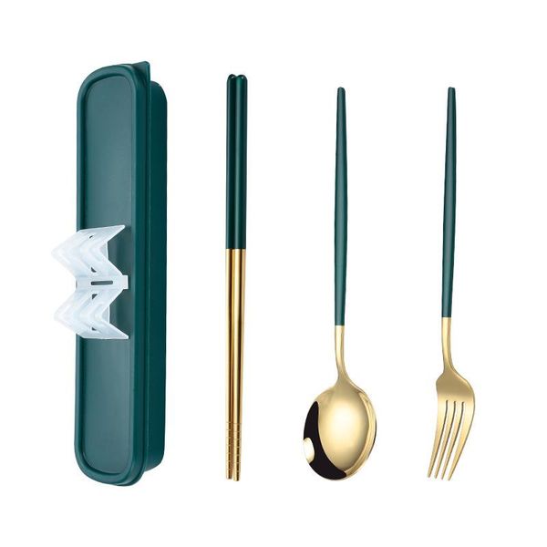 

stainless steel tableware portable chopsticks, fork and spoon three-piece student travel set lunch box dinnerware sets