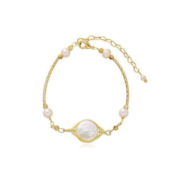 

bangle freshwater special-shaped pearl bracelet for women retro hand-wound weaving niche simple style natural bead sy0287, Black