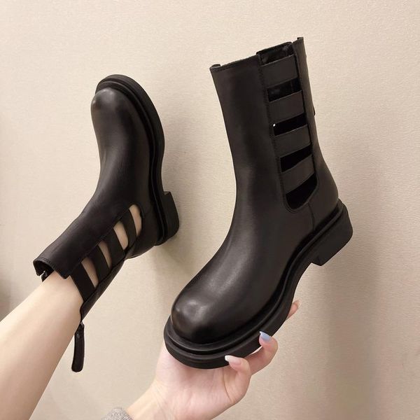

boots ladies short 2021 fashion autumn winter women's round toe rear zipper thick bottom women, Black