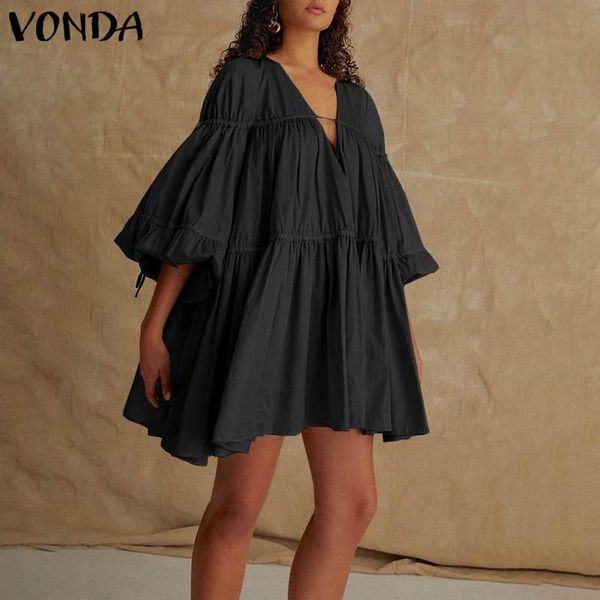 

casual dresses dress 2021 women deep v neck long sleeve party maxi fashion pleated bohemian vestidos plus size, Black;gray