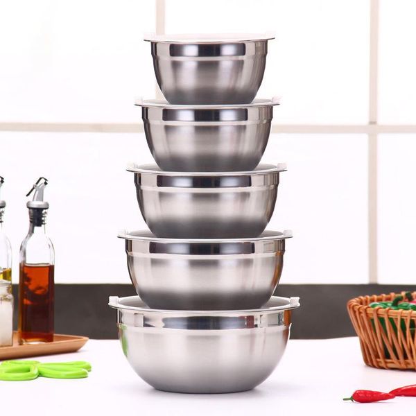 

bowls stainless steel mixing non slip nesting whisking set salad cooking storage with lids sealed bowl kitchen tools