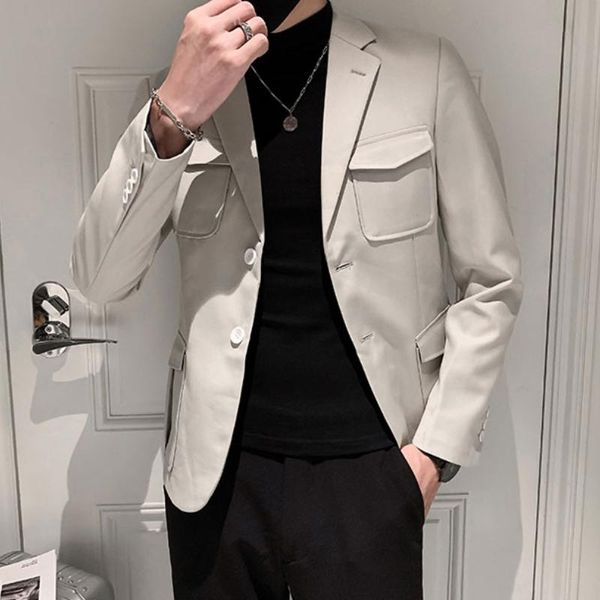 

men's suits & blazers 2021 autumn casual suit jacket men slim multi-pocket blazer masculino streetwear social clothing wedding business, White;black