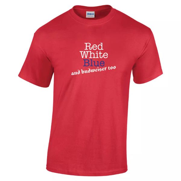 

red white blue budweiser 4th of july american funny mens hashtag cotton t-shirt, White;black