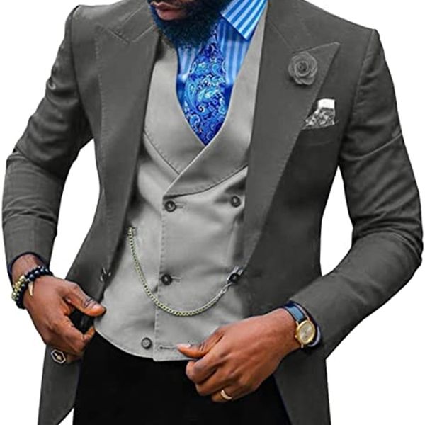 

men's suits & blazers grey manly attire 3 formal fitting lapel tuxedo groom prom men's suit (blazer -vest pants) fu0c, White;black