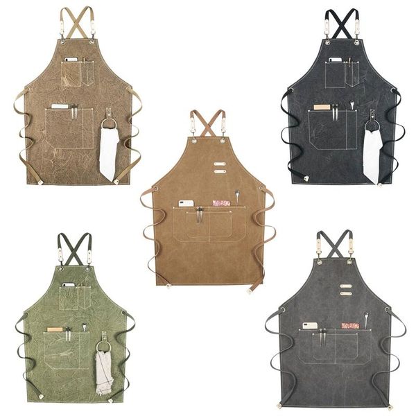 

chef apron cotton canvas cross back adjustable with cooking baking drop aprons