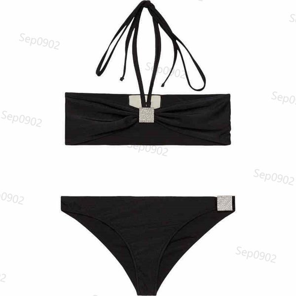 Bikini sexy da donna Set bikini di lusso con lettere lucide Lady Black Swimwear Woman Two Piece Fashion Beachwear